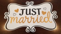 JUST Married Car Magnet Wedding Sign Decoration Fridge Gold & Black Lg 12″x7.5″