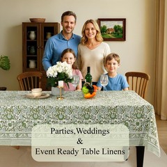 CPC Block Print Tablecloth Agate Green 90″x60″ Rectangular 100% Cotton Reusab…