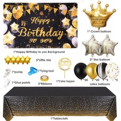 Gold and Black Birthday Decorations – Happy Banner, Balloons Arch Garland for…