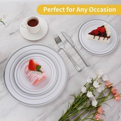 Goodluck 200PCS Silver Plastic Plates,Heavy Duty Disposable Silver Plates wit…