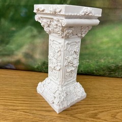 Floral Embossed White Resin Pedestal Stand For Wedding Candles or Decor