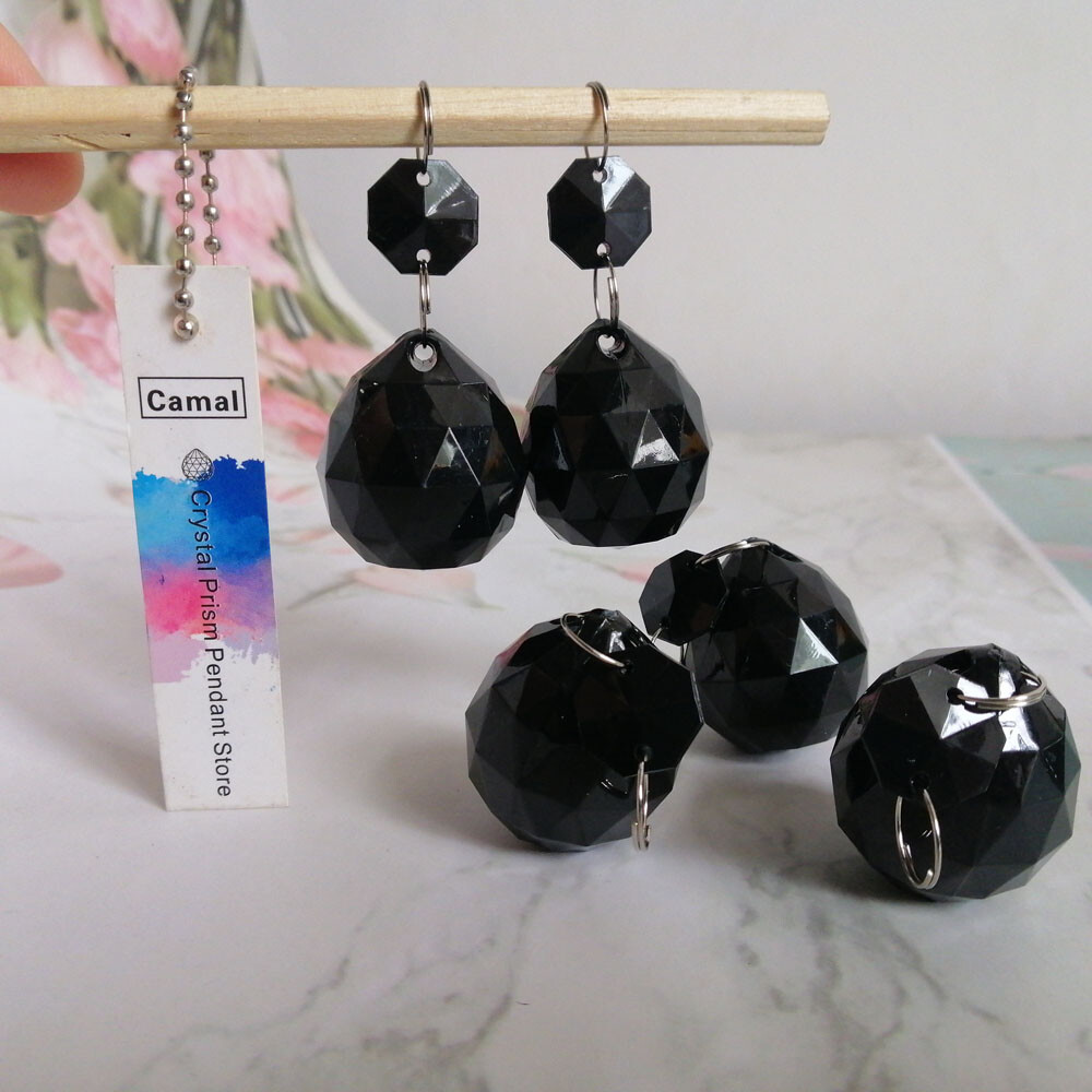 30pcs Black Acrylic Octagonal Bead 32mm Diamond Ball Pendant Garland Chandelier