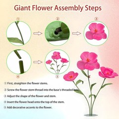 Giant Artificial Flower Poppy 69in; Wedding Decor; Photo Prop; Metal Base