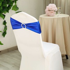 10 Royal Blue Metallic Spandex Chair Sashes Silver Buckles Wedding Decorations