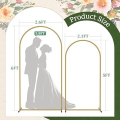 6FT+5FT Gold Metal Arch Backdrop Stand 2-Piece Set for Wedding Party Decor