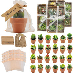 24 Pcs Succulent Candles Party Favors, Bulk Cactus Table Decor with Mini Terraco