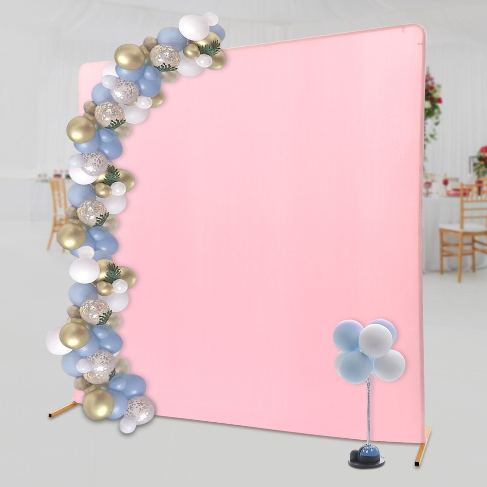 Metal Square Backdrop Stand 2 × 0.5 × 2 m Gold Frame With Pink Cover For Wedding