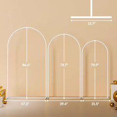 White 15.7 In. Set of 3 Metal Balloon Backdrop Arch Stand Set, Wedding Arch Fram