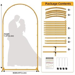 7.2 FT Wedding Arch Backdrop Stand, Gold Metal Arch Backdrop 7.2 x 4 FT (HxW)