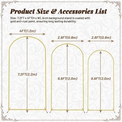 for Wedding Garden Decoration Backdrop Stand 7.2FT, 6.6FT, 6FT Golden Metal Arch