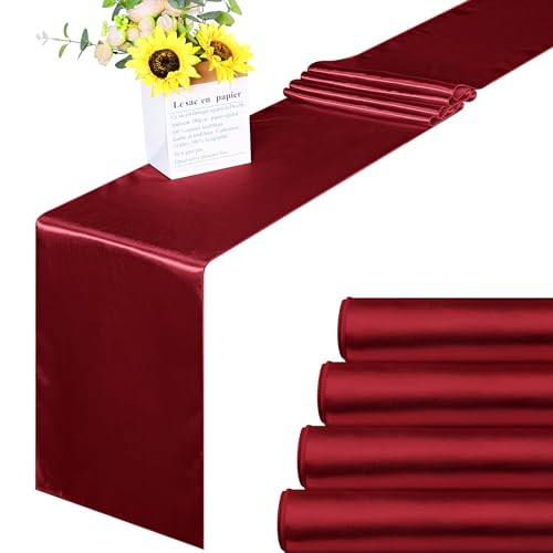 4 Pack Satin Table Runner 12 x 108 Inch Long Bright Silk and Smooth Fabric