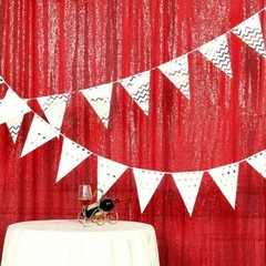 RED 8 ft x 8 ft Sequined Backdrop Curtain Wedding Party PhotoBooth Decorations