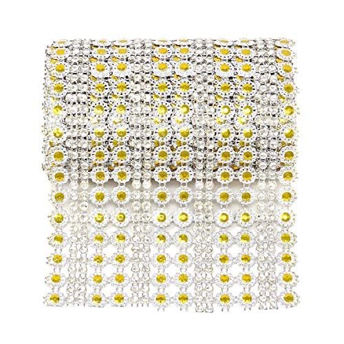 4.5 Inch x 2 Yards Sparkling Flower Shape Diamond Mesh Wrap Roll Faux Crystal