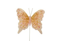 12PC 4″ Blush + Gold Glitter Feather Butterflies Craft DIY Wedding Cake Topper
