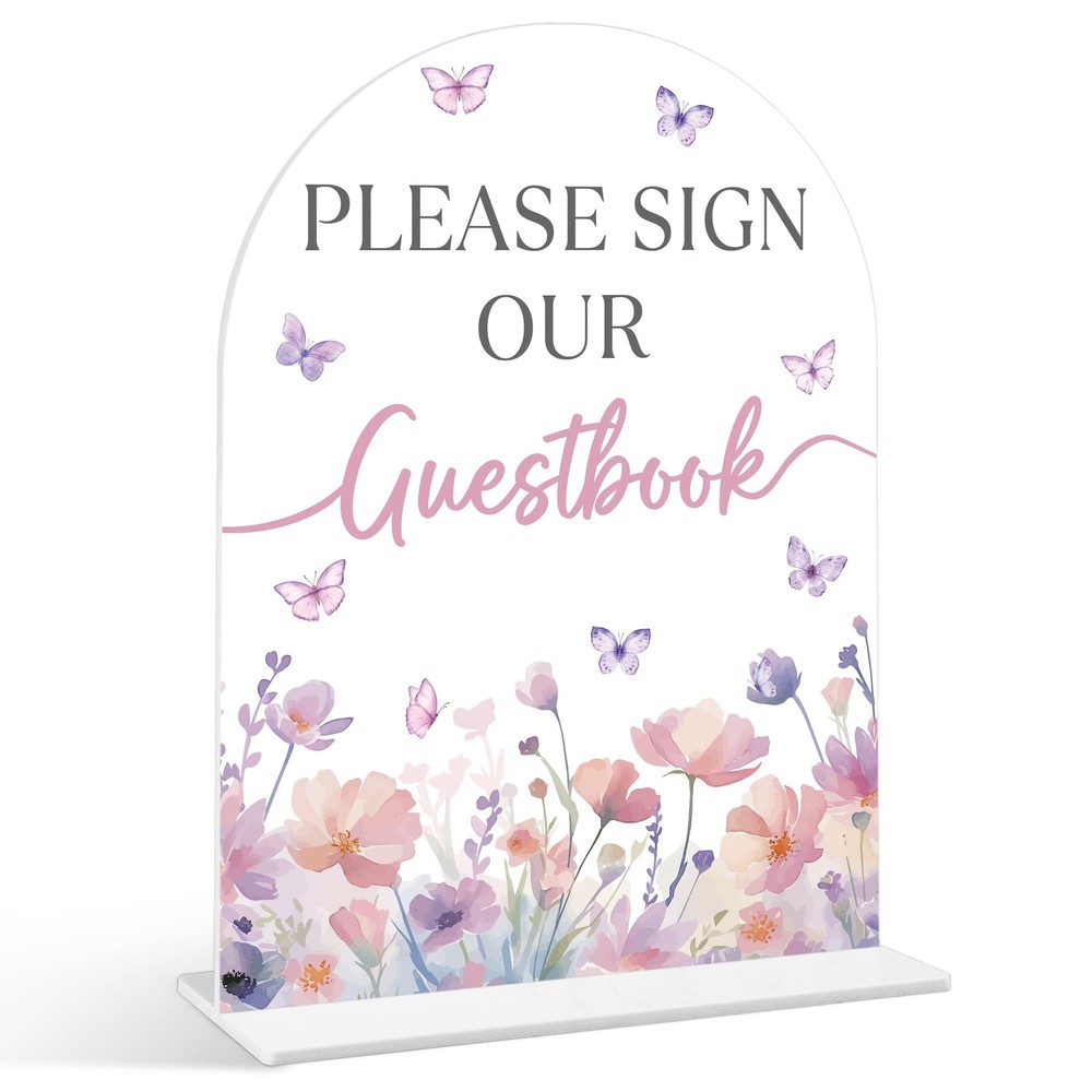 Please Sign Our Guestbook Sign – Butterfly Baby Shower Sign, 1 Pack Arch Acry…