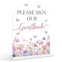 Please Sign Our Guestbook Sign – Butterfly Baby Shower Sign, 1 Pack Arch Acry…