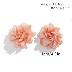 Exaggerated Satin Large Rose Camellia Flower Earrings – Fluffy Fabric Yellow