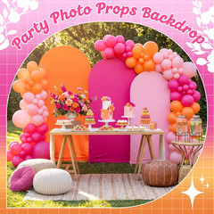 3 Set Orange Rose Red Pink Party Arch Backdrop Cover 7.2Ft, 6.6Ft, 6Ft Spandex F