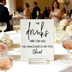 8×10” Funny Bar Sign, The Drinks Are On Us! Cheers! Thick White Acrylic Bar …
