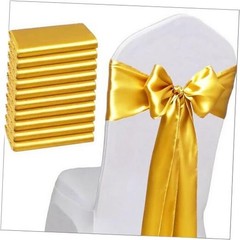Pack of Wedding Satin Chair Sashes Bows 7x108inch Ribbon Fabric Bands 50 Gold