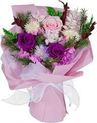 Preserved Real Roses Bouquet – Mixed Color Eternal Roses with Dried