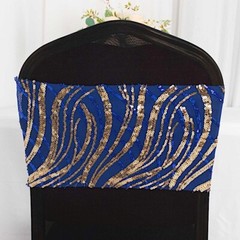 5 ROYAL BLUE GOLD Mesh Embroidered Sequins CHAIR SASHES Party Events