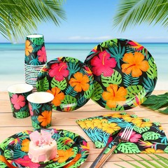 200 Pcs Tropical Nights Hawaiian Aloha Party Supplies Serve 50 Guests Luau Pa…