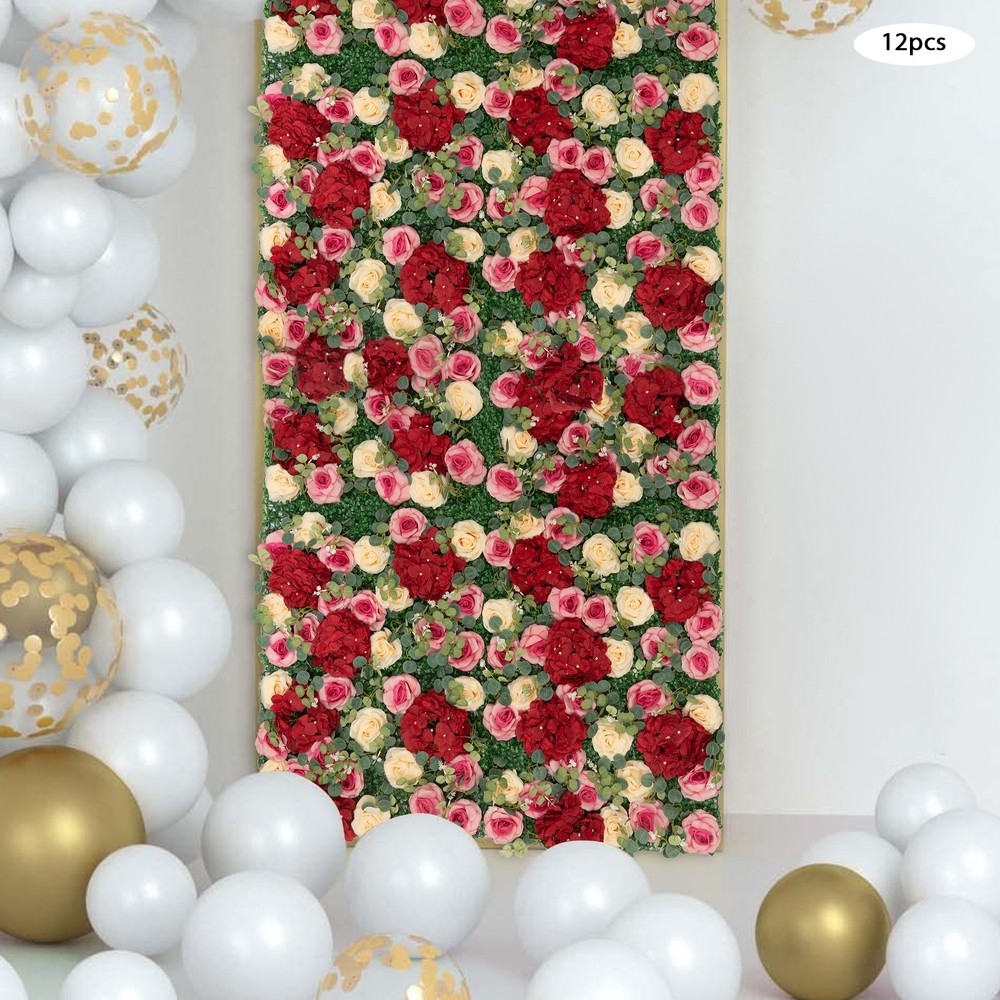 12 Pcs Artificial Flower Wall Panels Faux Hanging Floral Backdrop Decor 40*60cm