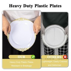 Goodluck 100PCS White and Gold Plastic Plates – 10.25” Heavy Duty Di