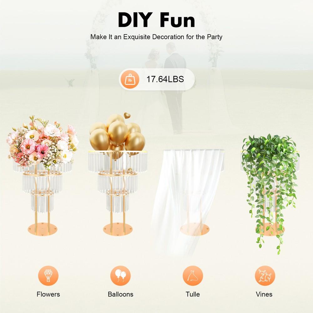 Wedding Gold Crystal Flower Stand Crystal Flower Stand Round Pedestal Stand