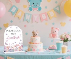 Please Sign Our Guestbook Sign – Butterfly Baby Shower Sign, 1 Pack Arch Acry…