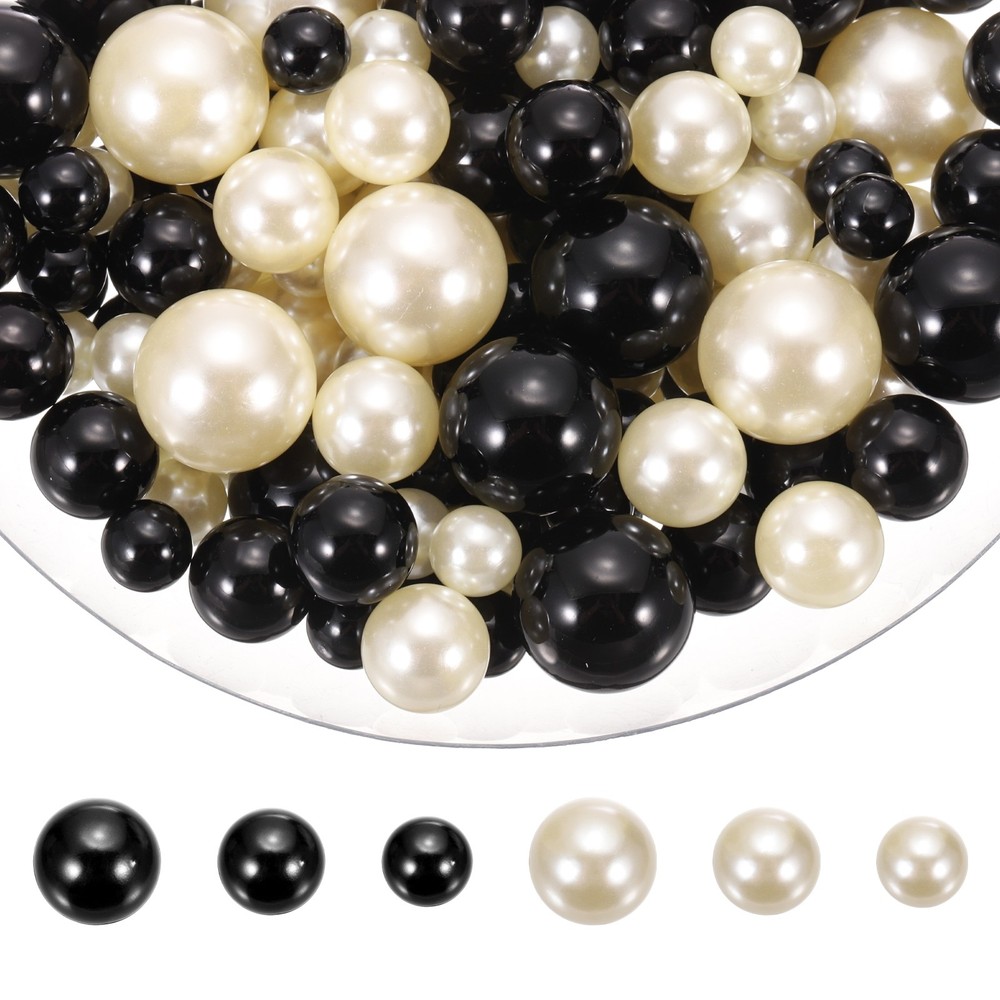 200 Pcs Pearl Bead for Vase Filler, 20/14/10mm Floating Beads(Black Beige)