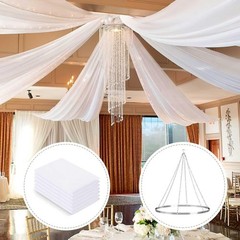 Ceiling Drapes Hanging Kit with Drapery: 6 Panels 5ftx15ft Long Curtains – Wh…