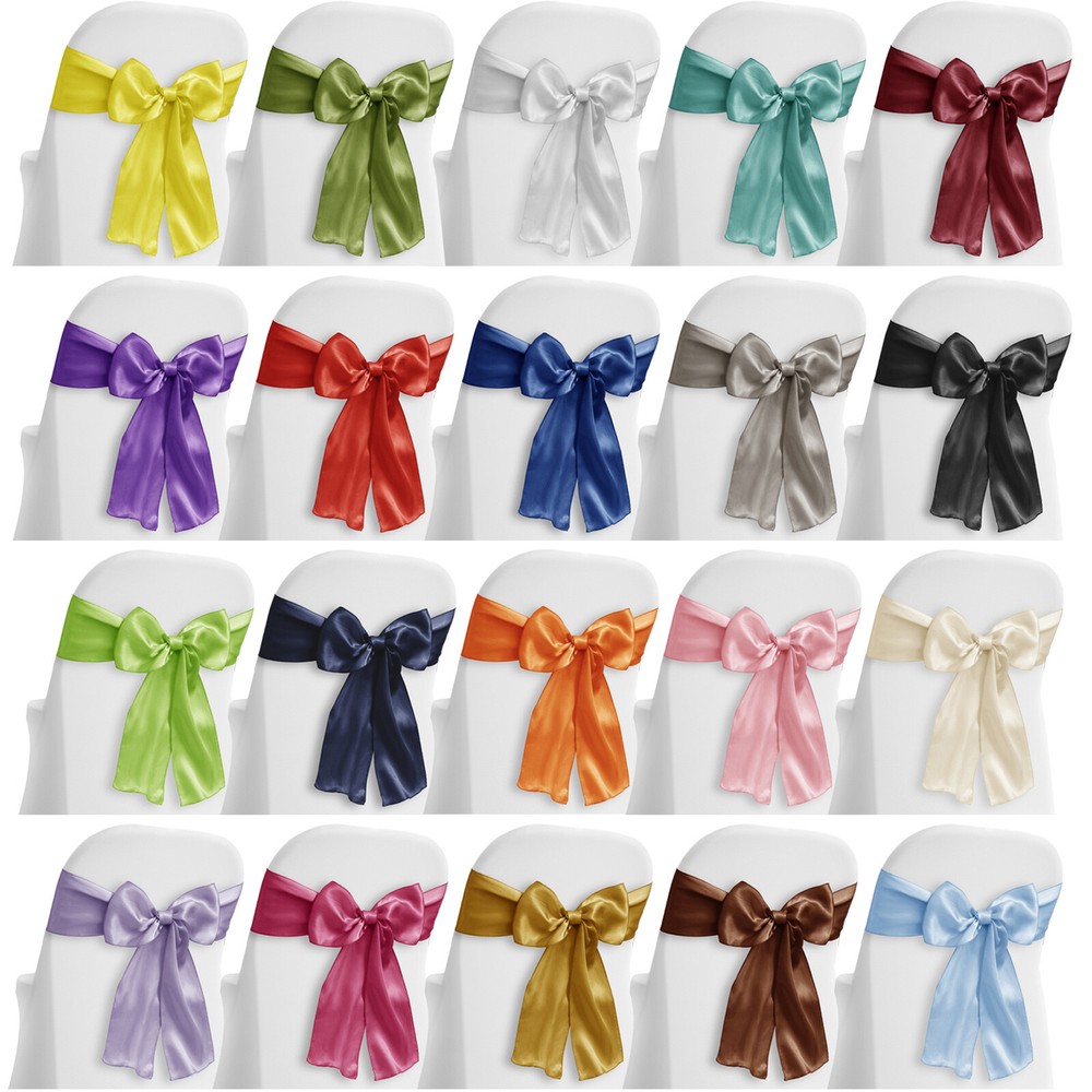 10 Satin Wedding Chair Cover Bow – Sashes – Ribbon Tie Back Sash – Many Colors