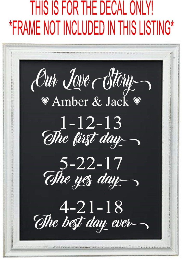 OUR LOVE STORY WEDDING DECAL SIGN CUSTOM PERSONALIZED ENGAGEMENT PRINT BRIDE