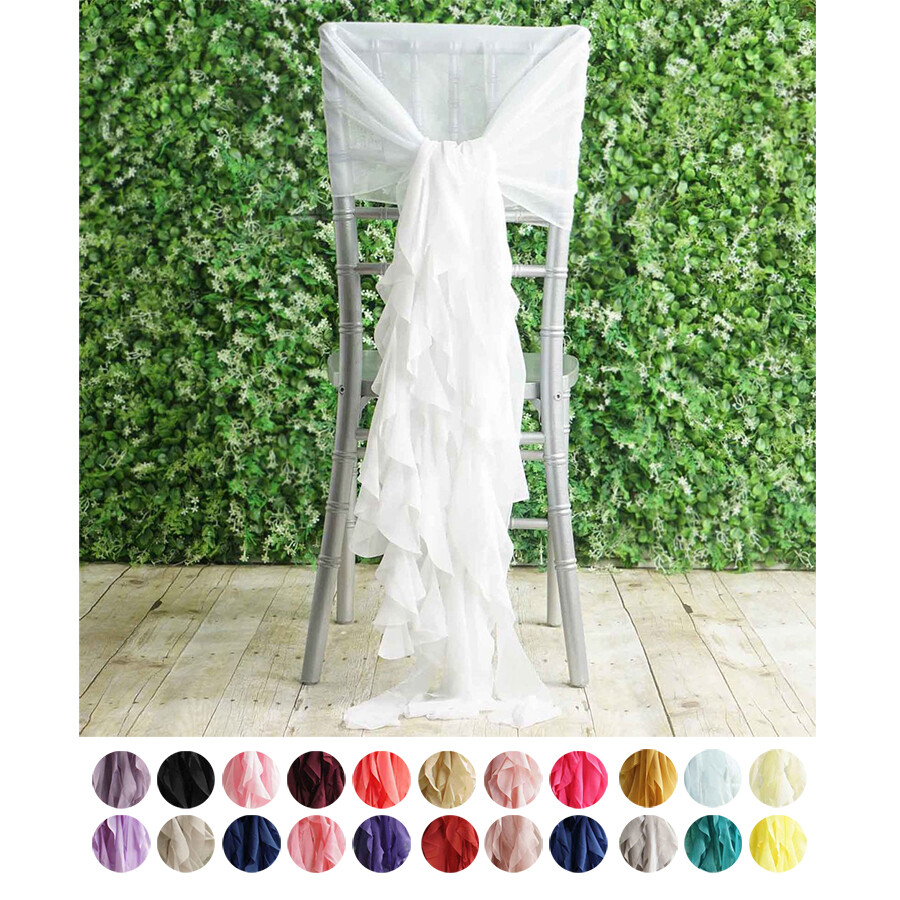 10 pcs Chair Covers with Curly Chiffon Ruffled Sashes for Wedding Decorations