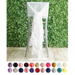 10 pcs Chair Covers with Curly Chiffon Ruffled Sashes for Wedding Decorations