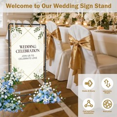 Wedding Welcome Sign Stand, Adjustable Linen Welcome to Our Wedding Sign Hold…