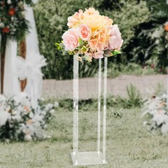 Acrylic Column Flower Stand Crystal Chains Geometric Wedding Centerpieces 10×10″
