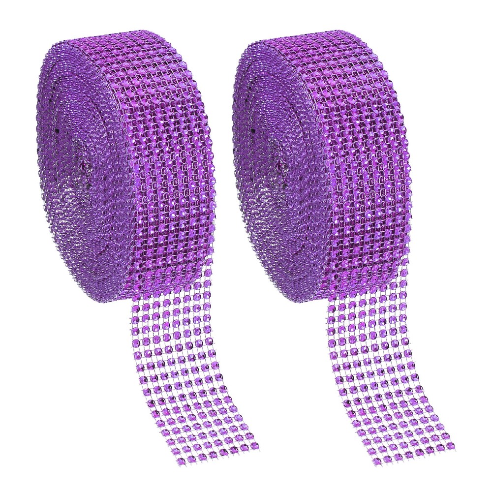 2 Roll 1.5″x20 Yard Crystal Rhinestones Mesh Ribbon Purple (4mm)