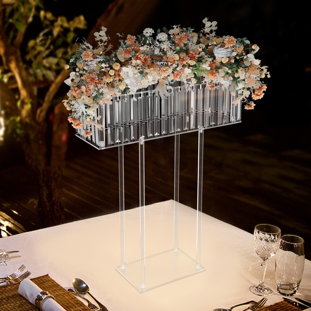 Modern Acrylic Wedding Crystal Flower Stand 11.81*7.87 In Stable Base Clear