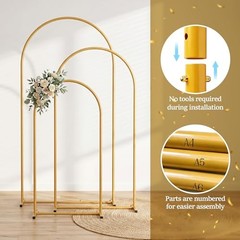 Gold Metal Arch Backdrop Stand 3-Piece Set, 6FT/5FT/4FT Wedding Arch Frame for P