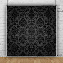 Haoyiyi 8x8ft Black Damask Floral Pattern Backdrop Vintage Classic Flower Pat…