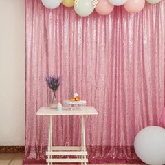 PINK 8 ft x 8 ft Sequined Backdrop Curtain Wedding Party PhotoBooth Decorations