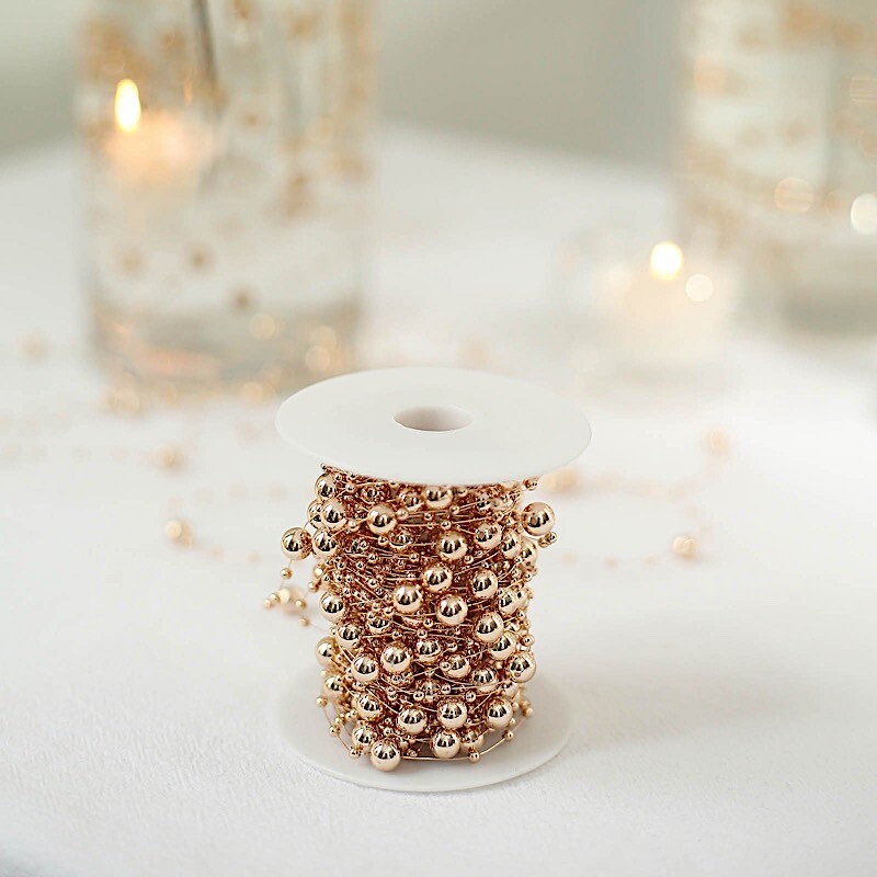 100 ft ROSE GOLD Artificial Pearl Beads String GARLAND ROLL Party Event