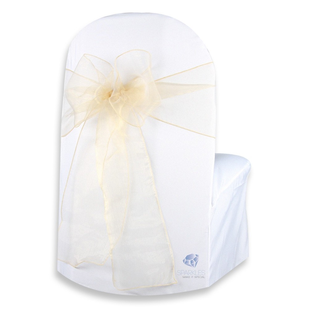 200 pcs Organza Chair Cover Bow Sash 108″x8″ – Champagne – Wedding Party mb