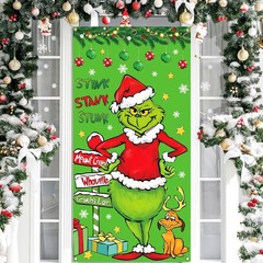 Vohado Green Christmas Door Cover Welcome Birthday Party Decorations Winter H…