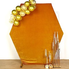 8 feet GOLD Fitted Velvet Hexagon Backdrop STAND COVER Party Decorations