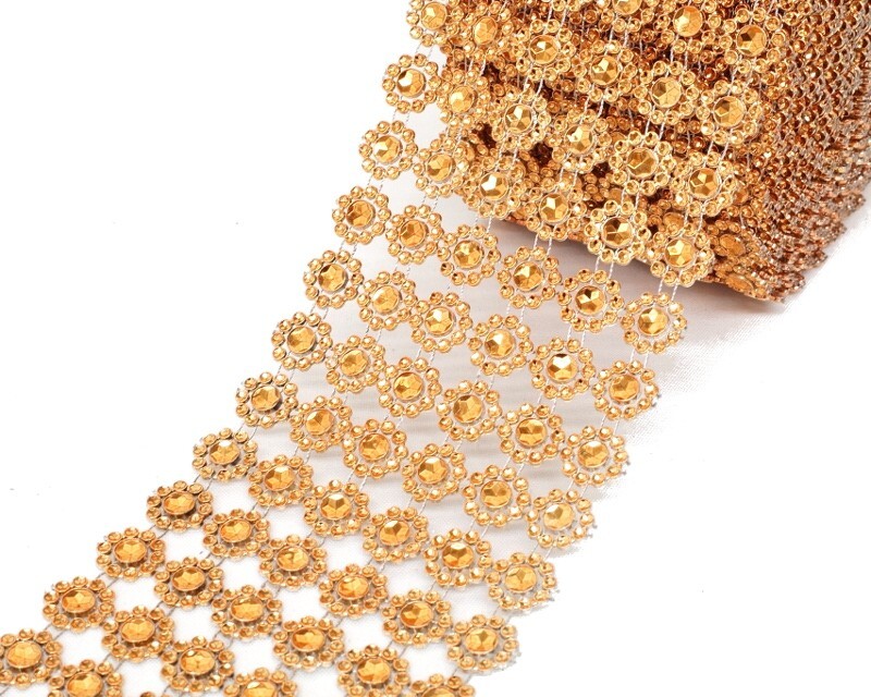 10YD Orange Diamond Bling Mesh Rhinestone Ribbon Wrap Wedding Decoration 4″