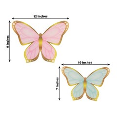 12 Pastel Color 3D Butterfly Table Centerpieces with Metallic Gold Foil Accents
